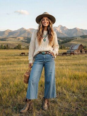 Autres Filles Sailor Button Wide-Leg Denim Pants | Cropped Blue Jeans